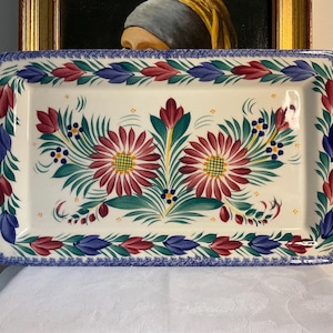 Vintage French Quimper rectangular sandwich plate, Quimper, hand painted, french memento, display plate, cheese plate, Faience, Quimper