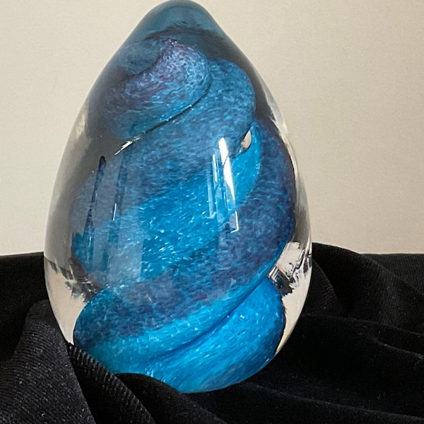 Beautiful rare hand blown 1980 conical turquoise and lilac swirl signed paperweight, perfect condition, gorgeous paperweight, gift idea