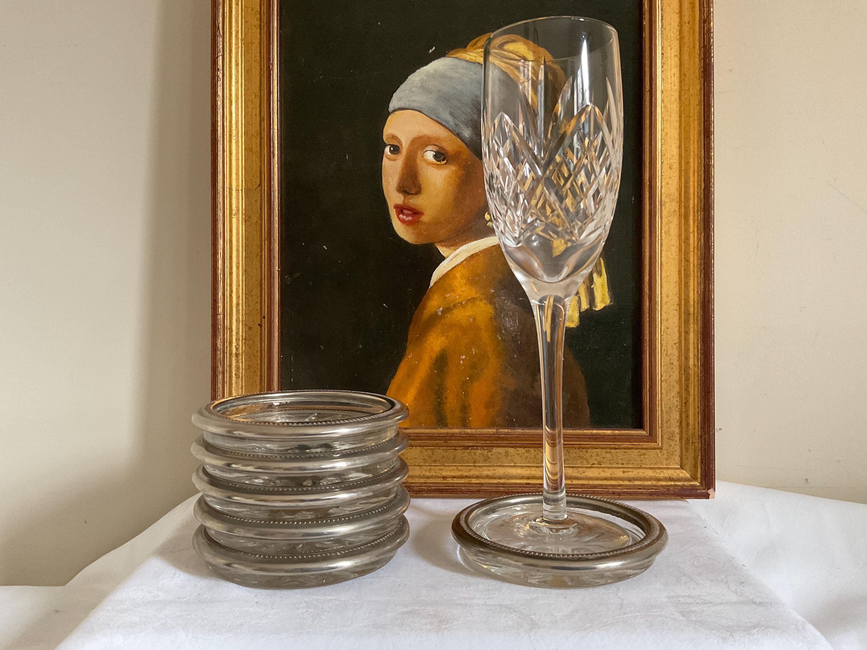 Vintage Set of Six Ornate Indonesian Silver and Glass