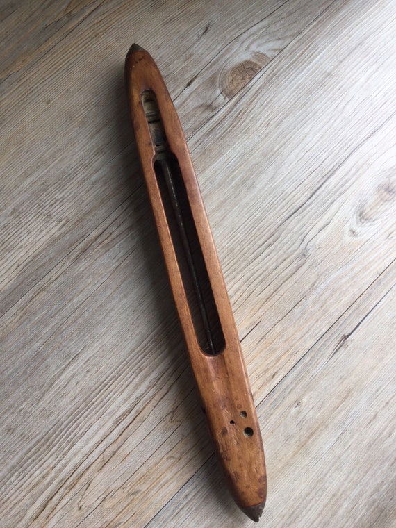 Vintage wooden flying weaving shuttle with metal tips from Etsy