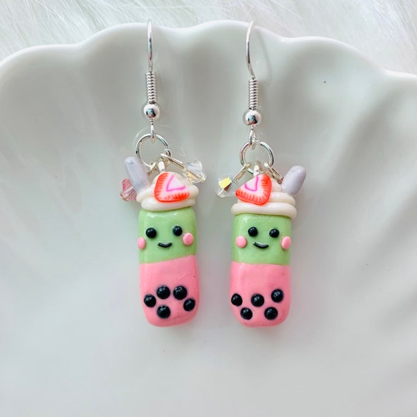 Boba Earrings, Kawaii Earrings, Boba Gifts, Kawaii Jewelry, Cute Food Earrings, Asian Food Art, Silver Earrings Dangle, Foodie Gift