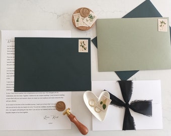 Personalised Love Letter|To My Groom|To My Bride|Wedding Vows|Personalised Gift|First Anniversary|Wax Sealed|Pine Green Envelope BlackRibbon