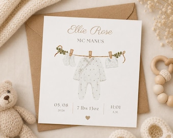 Congratulations New Baby Card|Personalised New Baby Card|Welcome To The World Card|New Baby Clothes Baby Card|Baby Girl|Baby Boy|Newborn
