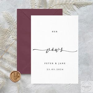His And Her Vows Card|Her Vows Card|Wedding Vows Card|Our Vows|Wax Seal|Personalised Vows Card|Personalised Wedding Vows Card|Wedding Day