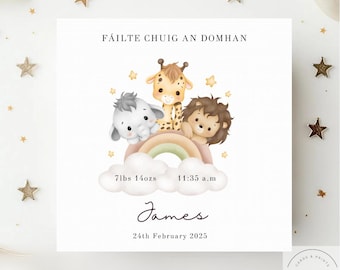 Tarjeta de felicitación por nuevo bebé/Tarjeta personalizada para nuevo bebé/Tarjeta de bienvenida al mundo/Recién nacido/Tarjeta para nuevo bebé/Niños en idioma irlandés/Failte