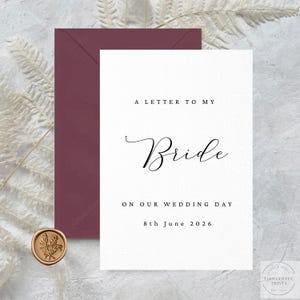 Carta de boda para mi esposa/Carta de amor personalizada/Cartas para la novia/Para mi esposa en el día de nuestra boda/Sello de lacre/Para mi novia/Tarjeta del día de la boda/Voto
