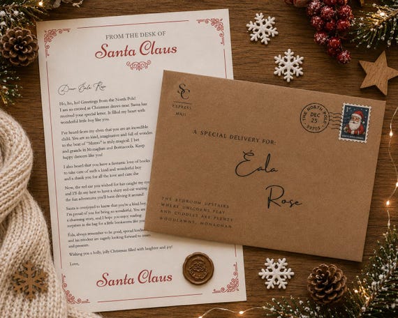 Personalised Letter From Santa|Official Letter From Santa|Letter from Santa|North Pole|Babys 1st Christmas|Kraft Brown Envelope|Wax Seal