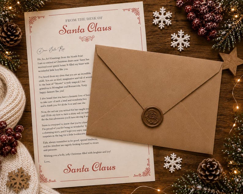 Personalised Letter From Santa|Official Letter From Santa|Letter from Santa|North Pole|Nice List|Babys 1st Christmas|Red Envelope|Wax SealLetter From Santa|Father Christmas|North Pole Mail|From Santa Claus|Lapland Invite|Baby First Christmas