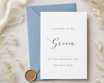 Zu meinem Bräutigam an unserem Hochzeitstag | Buchstabe an meinen Bräutigam Karte | Personalisiert am Hochzeitstag Karte | Zukünftiger Ehemann Karte | Karte für meinen Mann
