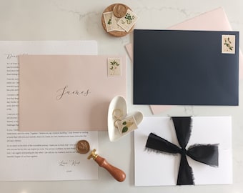 Personalised Love Letter|To My Groom|To My Bride|Wedding Day|First Anniversary|Wax Sealed|Wedding Vows|Love-Blush Pink Envelope-Black Ribbon