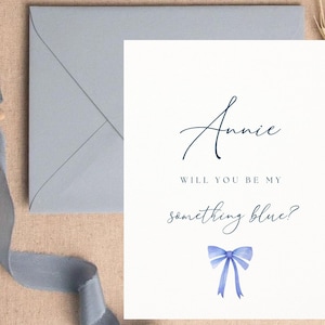 Você será meu cartão de proposta azul | Algo antigo, algo novo, algo azul | Proposta de madrinha | Madrinha de casamento | Cartões de festa de casamento
