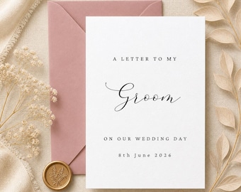 Zu meinem Bräutigam an unserem Hochzeitstag | Buchstabe an meinen Bräutigam Karte | Personalisiert am Hochzeitstag Karte | Zukünftiger Ehemann Karte | Karte für meinen Mann