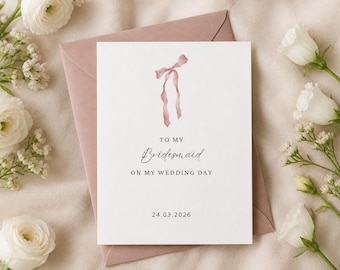 Bridesmaid Thank You Card: Bow Illustration, Wedding Day Thank You, Wedding Morning Cards, On My Wedding Day, Bridal Party Thank You