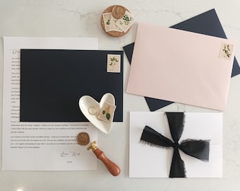 Carta de boda a la esposa /Carta de amor personalizada/Carta del día de la boda a mi novia/A mi novio el día de nuestra boda /Sello de cera/Esposo/Marino-Negro