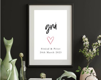 Grá (Love)Heart Print|Grá|Love as Gaeilge|To My Groom|To My Bride|For Boyfriend or Girlfriend|Wedding Day|Newlywed|Winter Wedding|Engagement