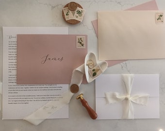 Carta de amor personalizada con poema, sellada con cera e impresa en papel pergamino. Regalo ideal para el Día de San Valentín, aniversario o como regalo de votos matrimoniales.