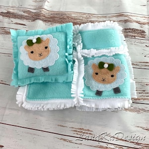 Fleece Doll Bedding Set: Sheep Pillow & Blanket for 18-inch Dolls