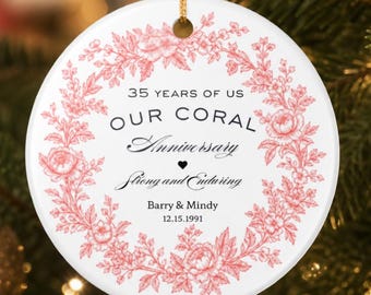 Regalo personalizado para el 35.º aniversario de bodas Adorno de cerámica personalizado para aniversario de bodas 35 años de casados ​​Regalo de aniversario de coral