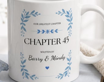 Taza de café para parejas conmemorativa del 45 aniversario de bodas, regalo para amantes de los libros, taza de aniversario para parejas conmemorativa del 45 aniversario de matrimonio, regalo personalizado para parejas.