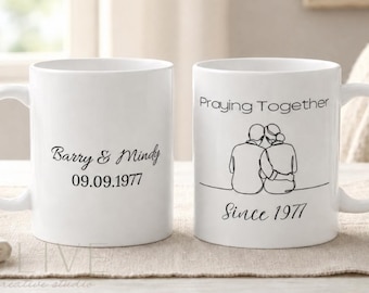 Taza conmemorativa del 50.º aniversario de bodas (1977), regalo personalizado para parejas, taza de café conmemorativa de 50 años juntos, regalo cristiano de aniversario.