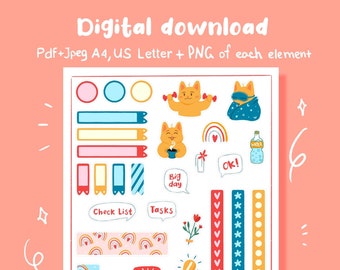 Pegatinas imprimibles. Pegatinas para niños // Pegatinas digitales // Pegatinas para GoodNotes // Pegatinas PNG