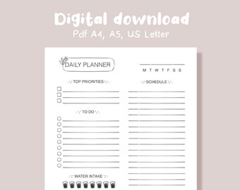 Planificador digital con diseño floral, planificador diario imprimible, planificador imprimible en PDF, planificador diario imprimible, descarga instantánea, planificador GoodNotes