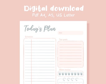 Agenda bonita en PDF, Agenda para imprimir, Tareas diarias, Agenda diaria imprimible, Agenda imprimible en PDF, Agenda diaria imprimible, Descarga instantánea