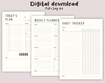 Agenda elegante, Agenda diaria imprimible, Agenda imprimible en PDF, Agenda diaria imprimible, Descarga instantánea, Agenda minimalista