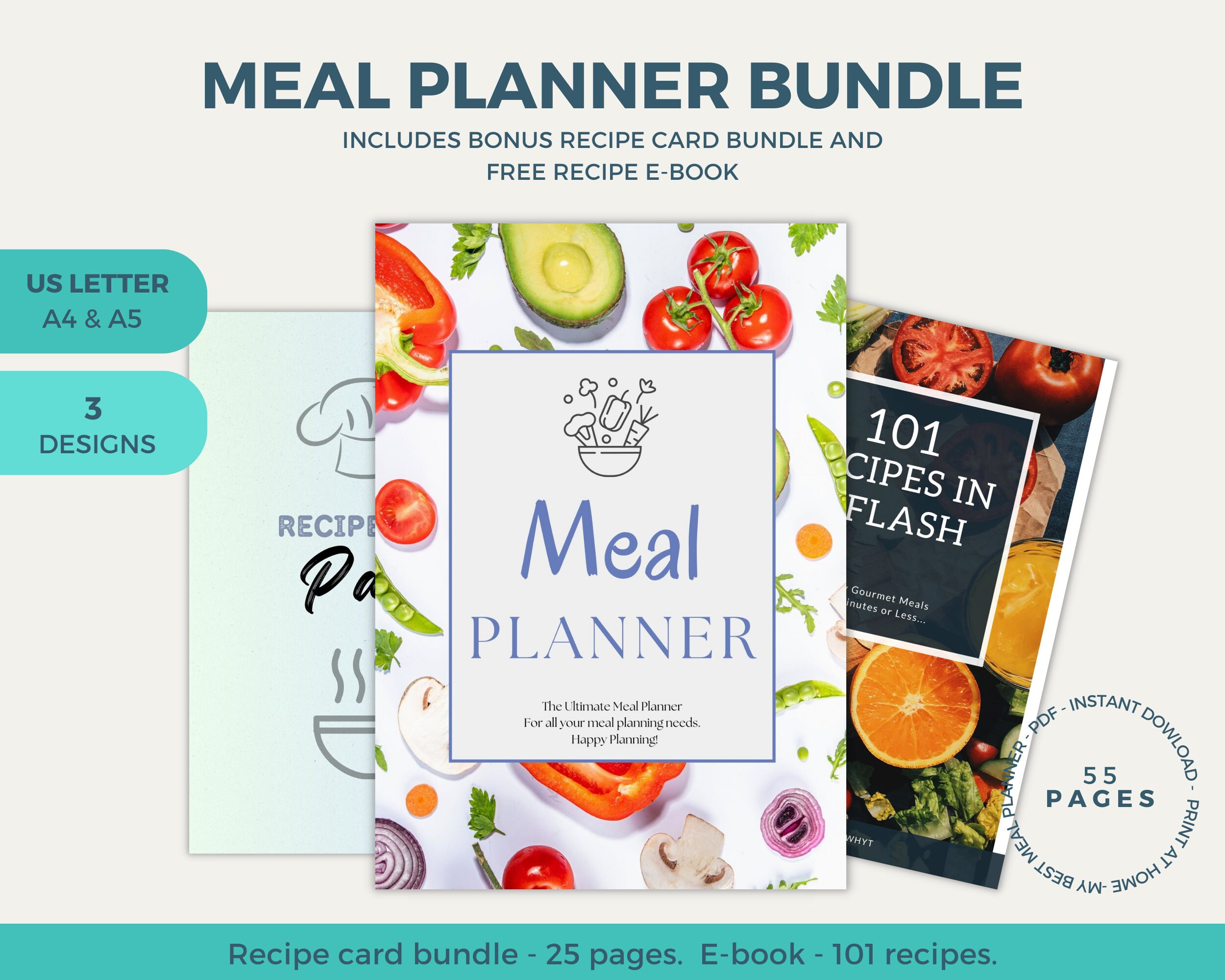 Meal Planner Printable Bundle, Digital Download, Recipe Card Pages ...