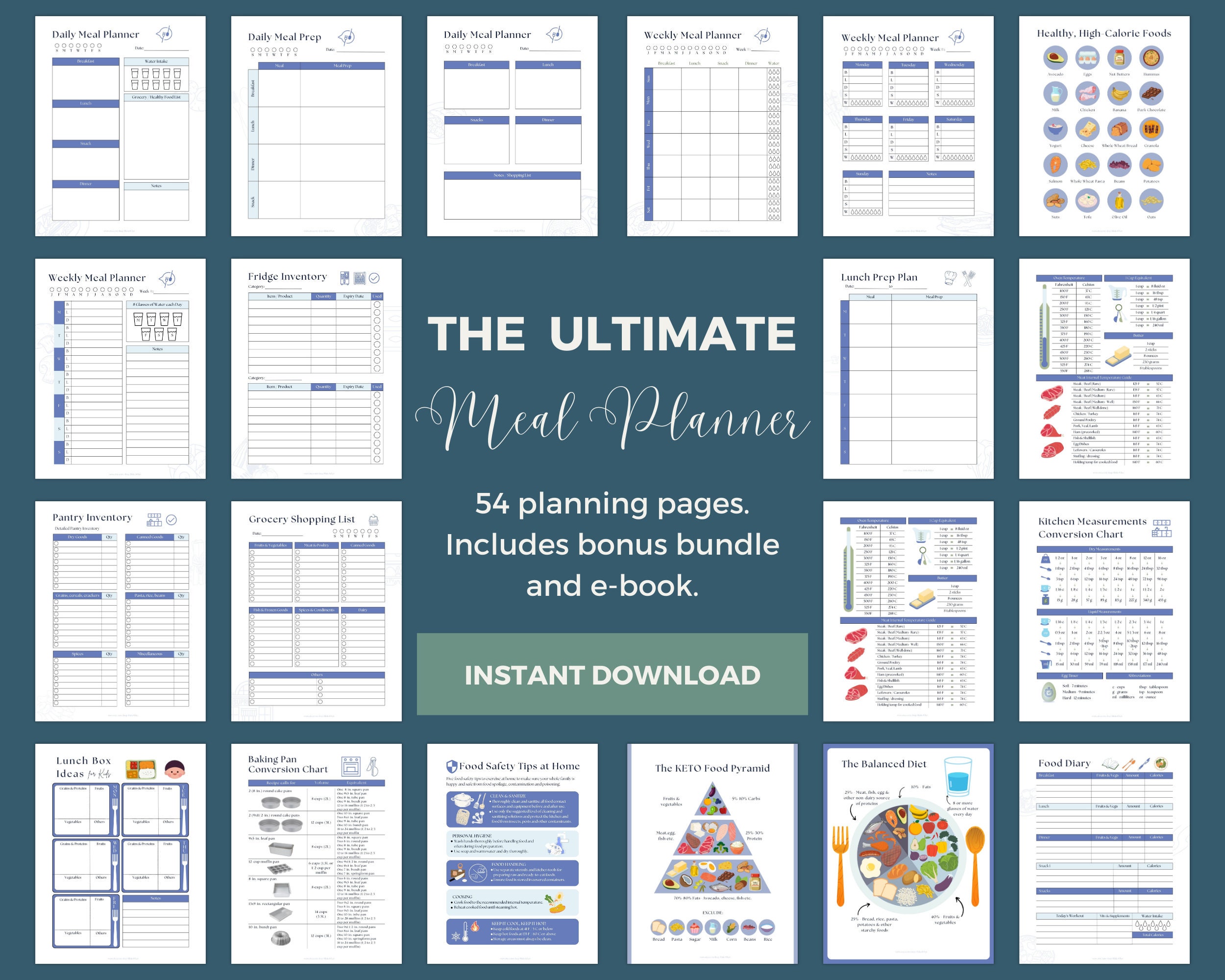 Meal Planner Printable Bundle, Digital Download, Recipe Card Pages ...