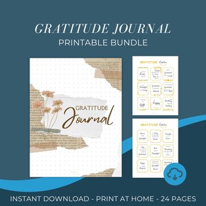 Gratitude Journal Printable Bundle, Digital Download, Mindfulness, Positivity, Daily Journal, Weekly, Monthly, Gratitude Quotes