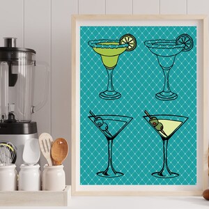 Impresión de arte de pared de cóctel retro, cartel de barra maximalista, impresión de Martini retro