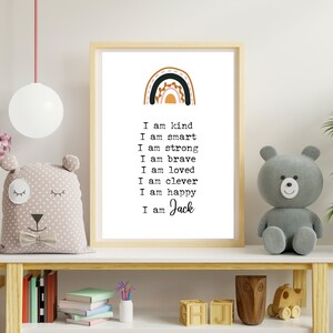 Affirmation Poster Personalisiert / I Am Wall Print For Kids Verschiedene Farben