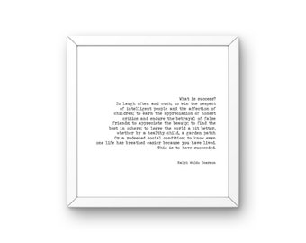 Emmerson Quote Print, Typewriter Style, What Is Success