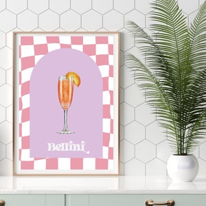 Bellini Cocktail Wall Art Print, Retro Maximalist Bar Sign