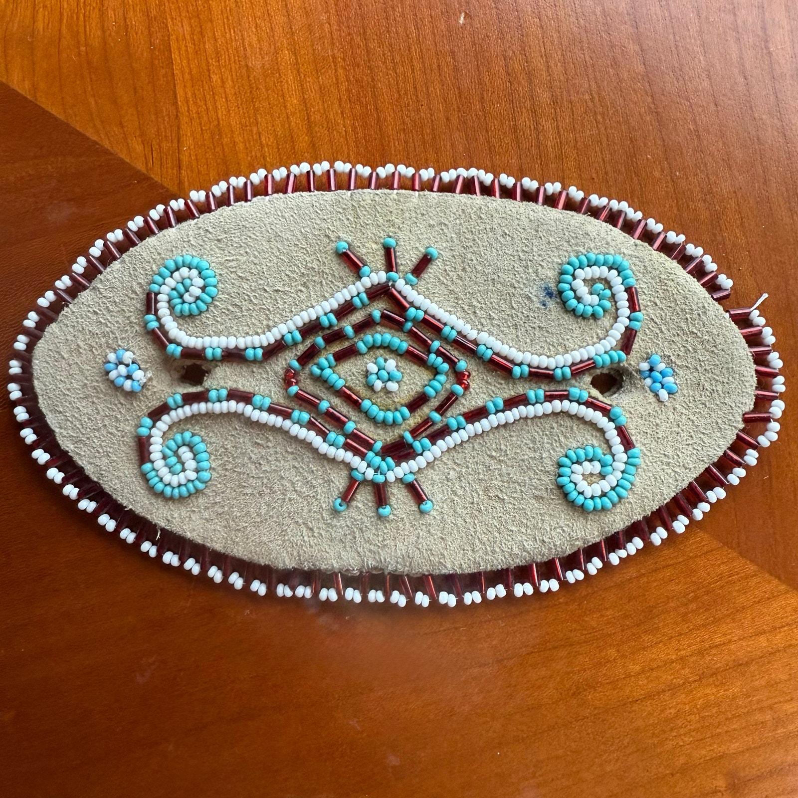 Vintage Southwestern Beaded Buckskin Hair Barrette Native American Beaded Hair Barrettes -Sioux (170bc4  main image 4