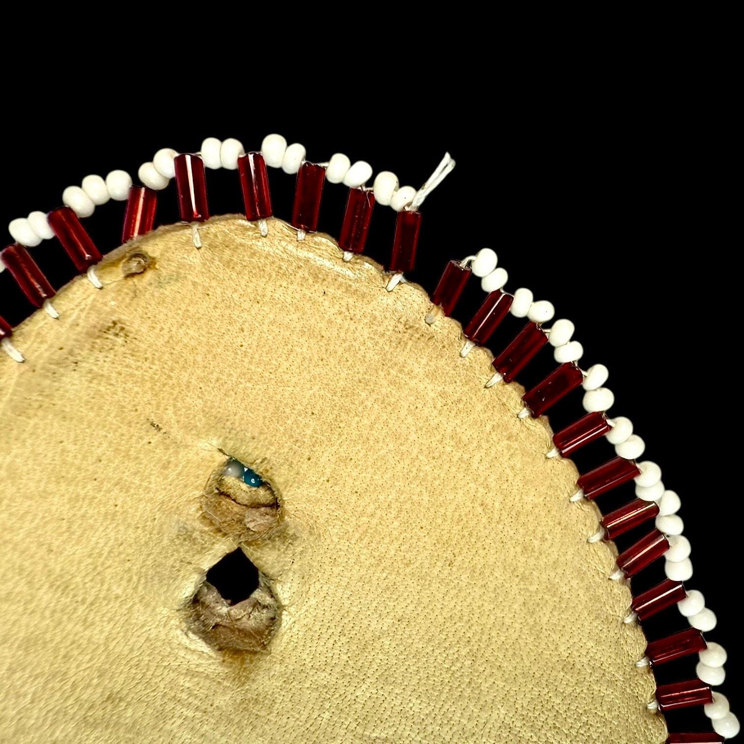 Vintage Southwestern Beaded Buckskin Hair Barrette Navajo Beaded Rosette Hair Barrette w/ Feathers (23hb1  main image 3