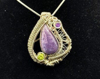 Lepidolite, amethyst, & peridot pendant