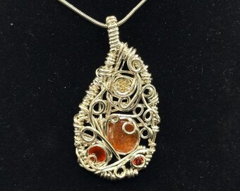 Sunstone, hessonite garnet, carnelian, & citrine pendant