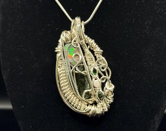 Chrome diopside, Ethiopian opal, chrome tourmaline, & Australian opal pendant
