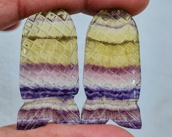 Natural Rainbow Fluorite Carved cabochons Pair.