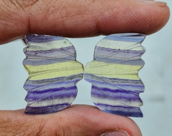 Natural Rainbow Fluorite Carved cabochons Pair.