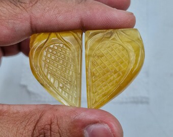 Natural Yellow Fluorite Carved cabochons Pair.