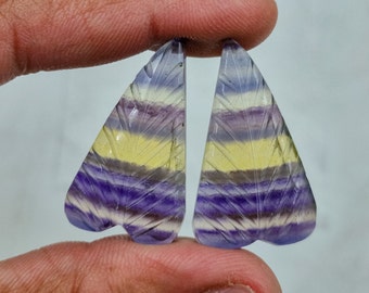 Natural Rainbow Fluorite Carved cabochons Pair.