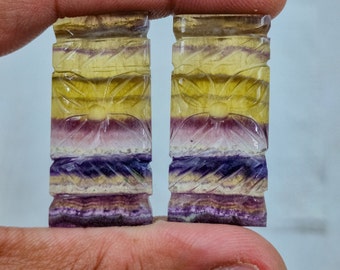 Natural Rainbow Fluorite Carved cabochons Pair.