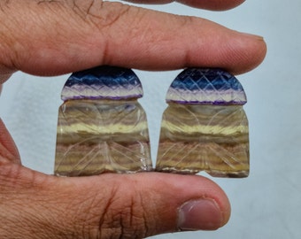 Natural Rainbow Fluorite Carved cabochons Pair.