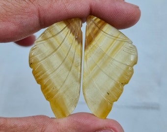 Natural Yellow Fluorite Carved cabochons Pair.