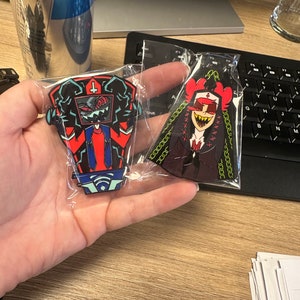 Unofficial Hazbin Hotel Priest Vox and Nun Alastor Enamel Pin Bage