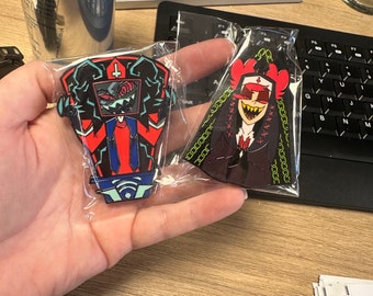 Unofficial Hazbin Hotel Priest Vox and Nun Alastor Enamel Pin Bage