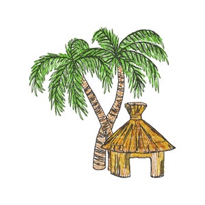 Palm Tree with Tiki Hut Machine Embroidery Design Files
